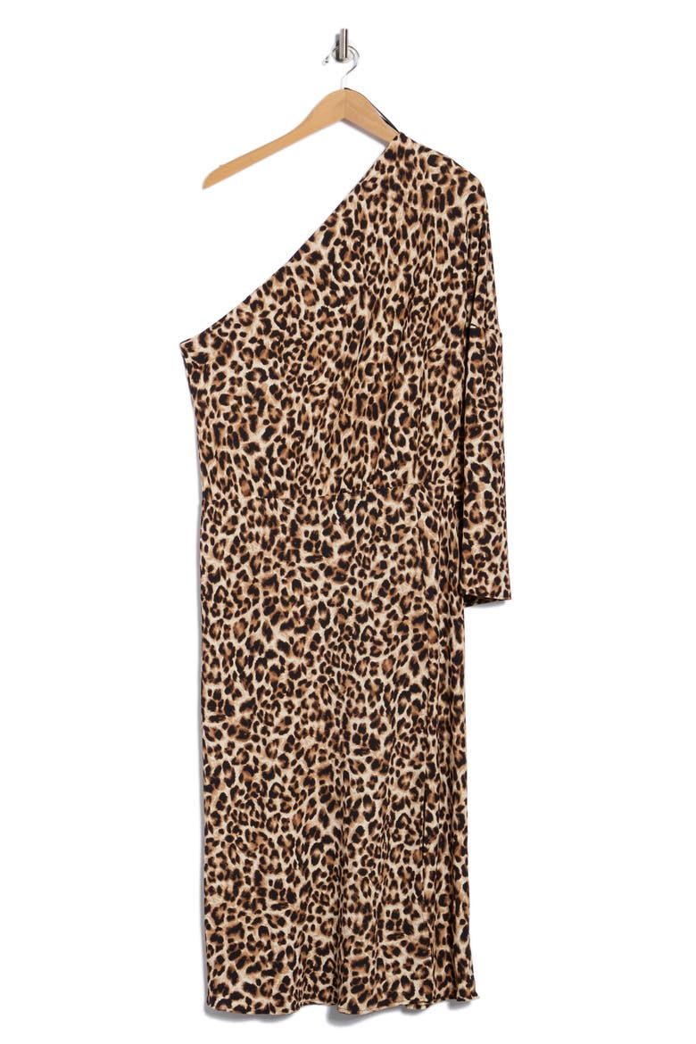 Leopard Print One-Shoulder Midi Dress, Alternate, color, TAUPE