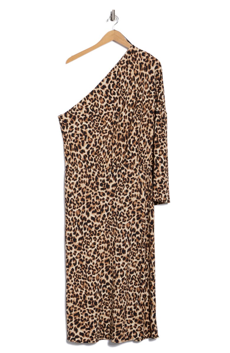 Renee C Leopard Print One-Shoulder Midi Dress, Alternate, color, Taupe
