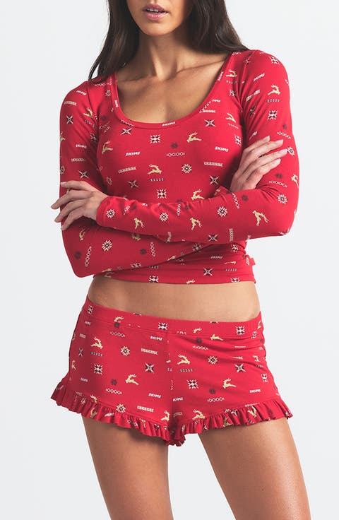 Scoop Neck Top & Ruffle Shorts Pajamas (Regular & Plus)