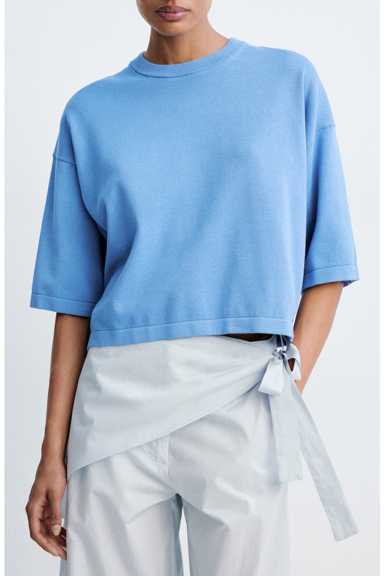 Oversize Elbow Sleeve Cotton Sweater, Main, color, BLUE