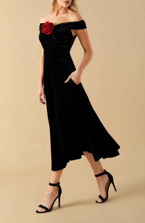 Flying Tomato Off The Shoulder Velvet Midi Dress In Black