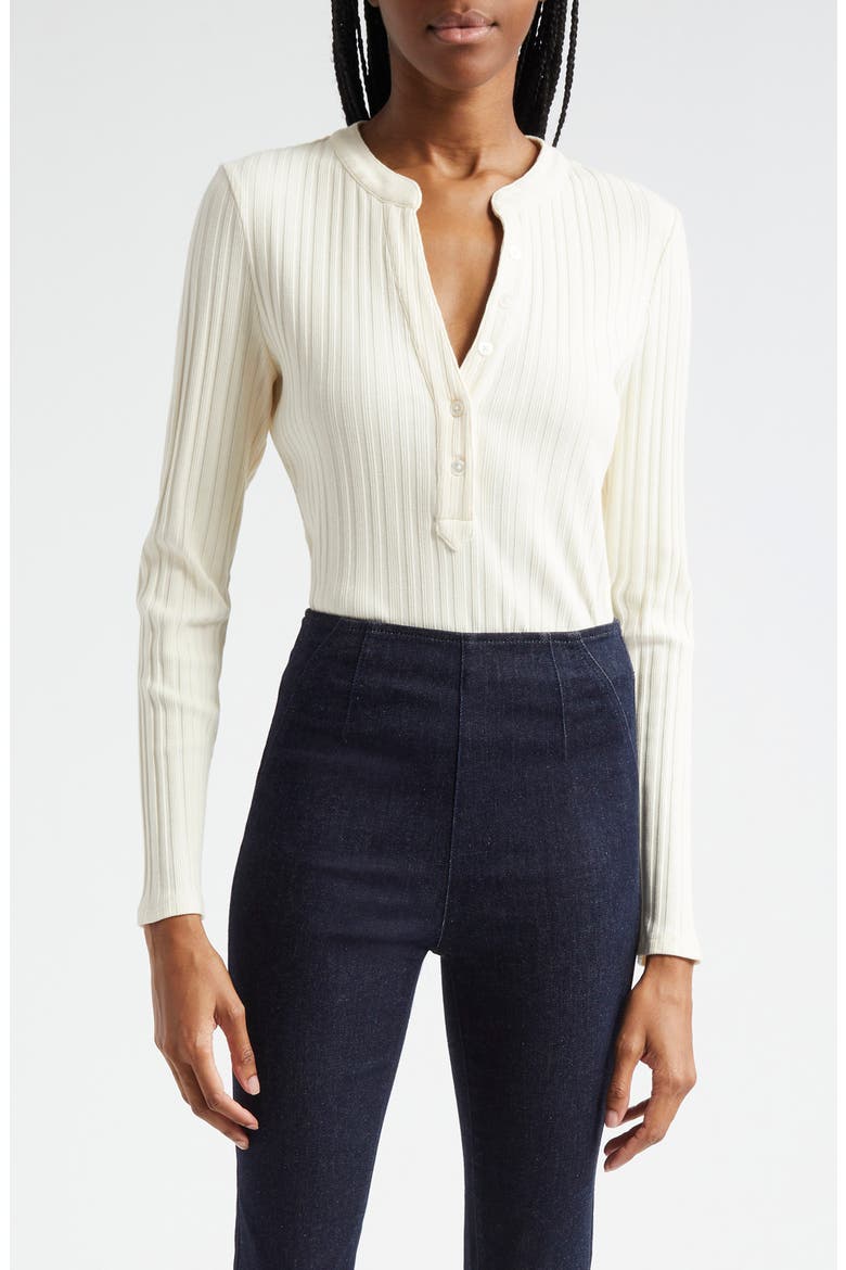 Jocelyn V-Neck Rib Cotton Top, Main, color, IVORY