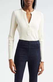 Veronica Beard Jocelyn V-Neck Rib Cotton Top