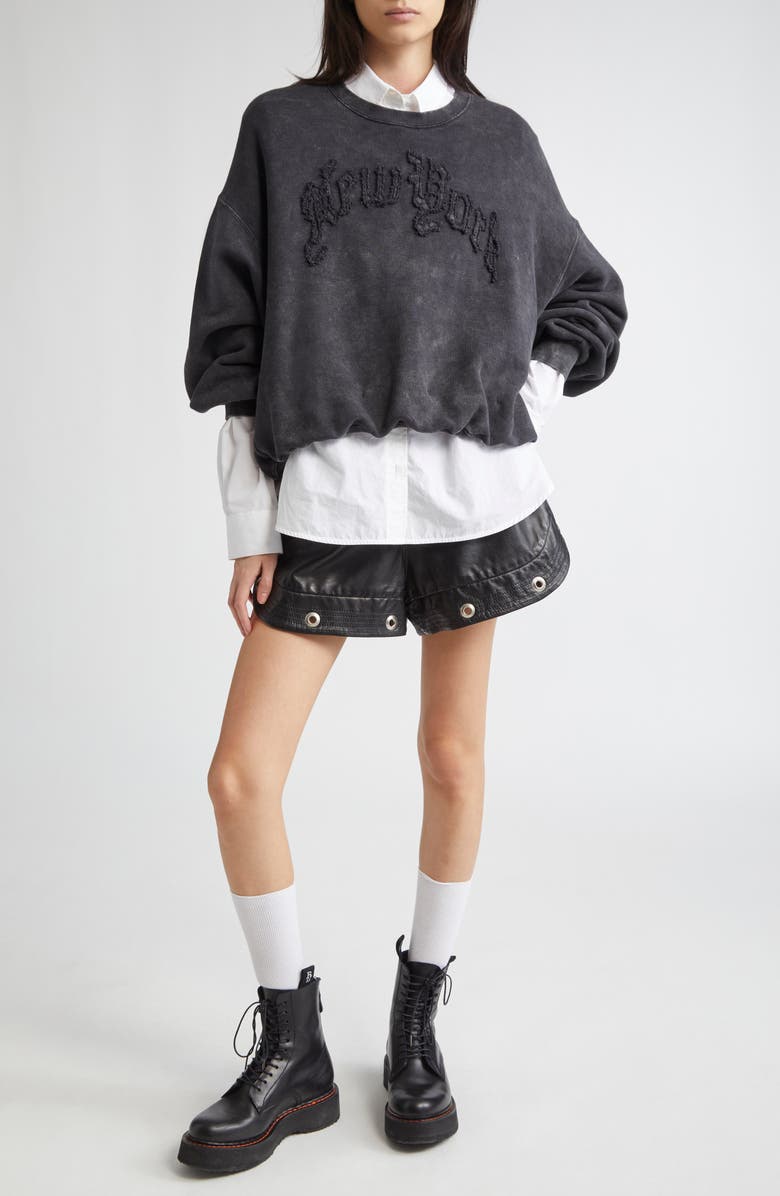 R13 New York Appliqué Balloon Sweatshirt, Alternate, color, Washed Black