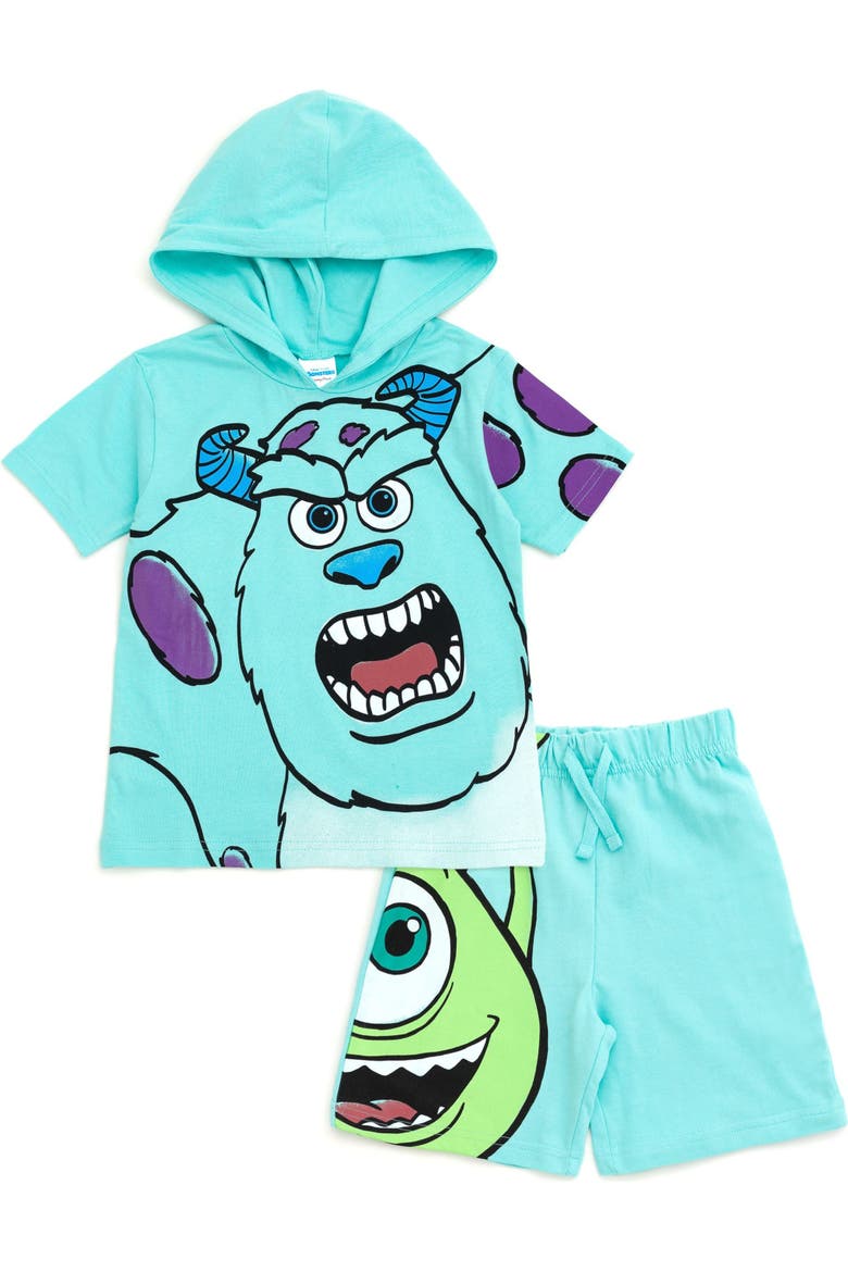 Monsters Inc. 2-Piece Hooded Tee and Shorts Set, Main, color, Sulley Mike Turquoise