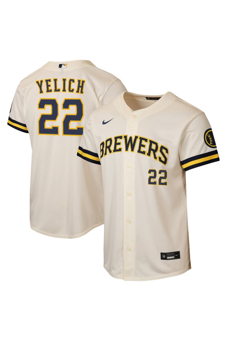 Youth Nike Christian Yelich Cream Milwaukee Brewers Home Stadium Jersey, Main, color, Cream