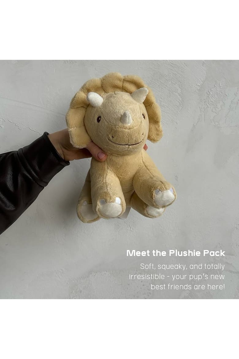 Triceratops Squeak & Crinkle Plush Dog Toy, Alternate, color, Brown