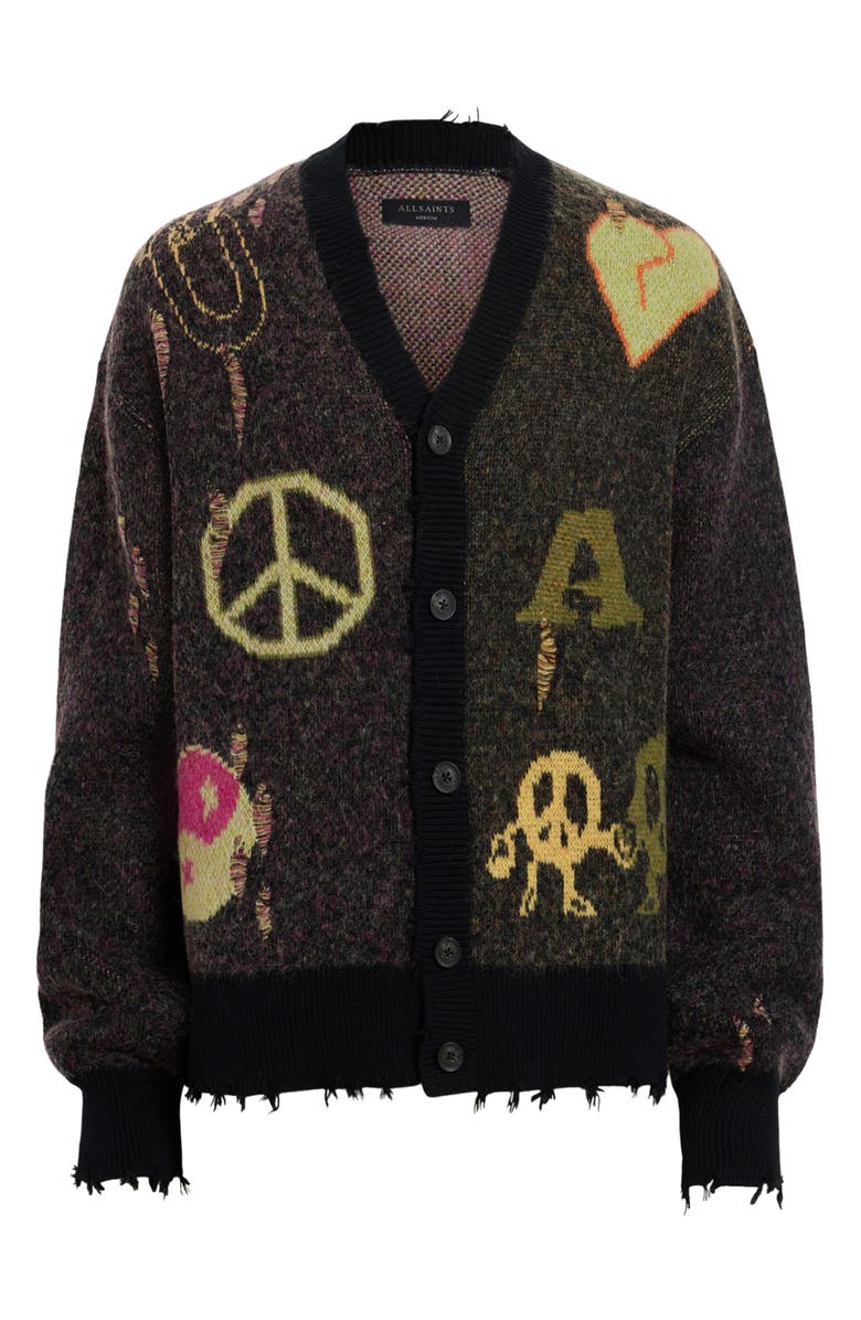 AllSaints Emotive Cotton Blend Cardigan, Alternate, color, Black