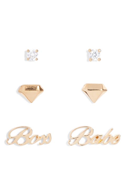 Slaybelles Set of 3 Stud Earrings