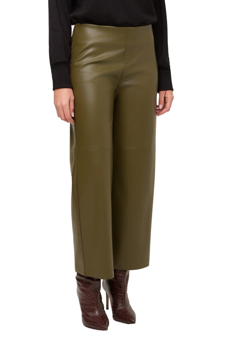 Faux Leather Cropped Wide Leg Pants, Alternate, color, MOSS