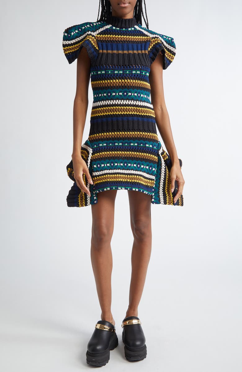 Sacai Stripe Mixed Stitch Sweater Dress, Main, color, 