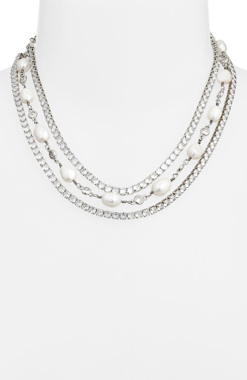 Vidakush Freshwater Pearl & Cubic Zirconia Layered Choker In Silver