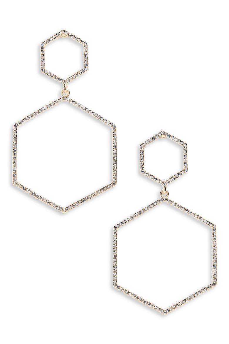 Crystal Hexagon Earrings, Main, color, GOLD