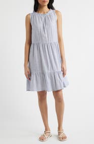 beachlunchlounge Saison Sleeveless Tiered Linen & Cotton Dress