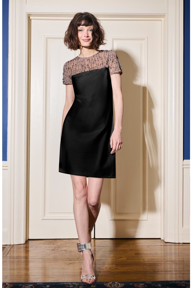 Crystal Illusion Stretch Crepe Cocktail Dress, Alternate, color, BLACK