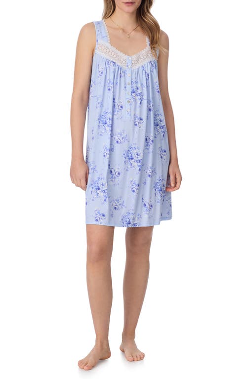 Eileen West Floral Sleeveless Short Jersey Nightgown In Blue/print