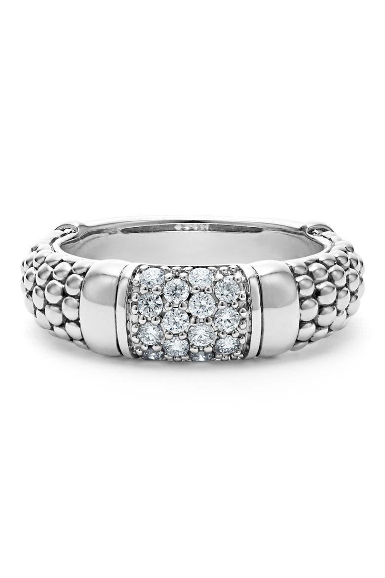 Signature Caviar Pavé Diamond Ring, Alternate, color, SILVER DIAMOND