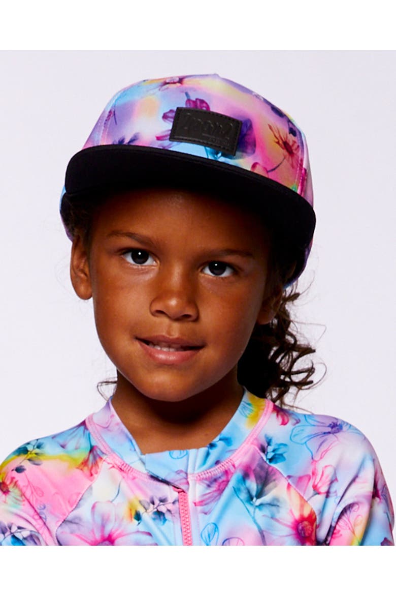 Girl's Printed Cap Butterflies On Multicolored And Black Background, Alternate, color, Multicolored And Black