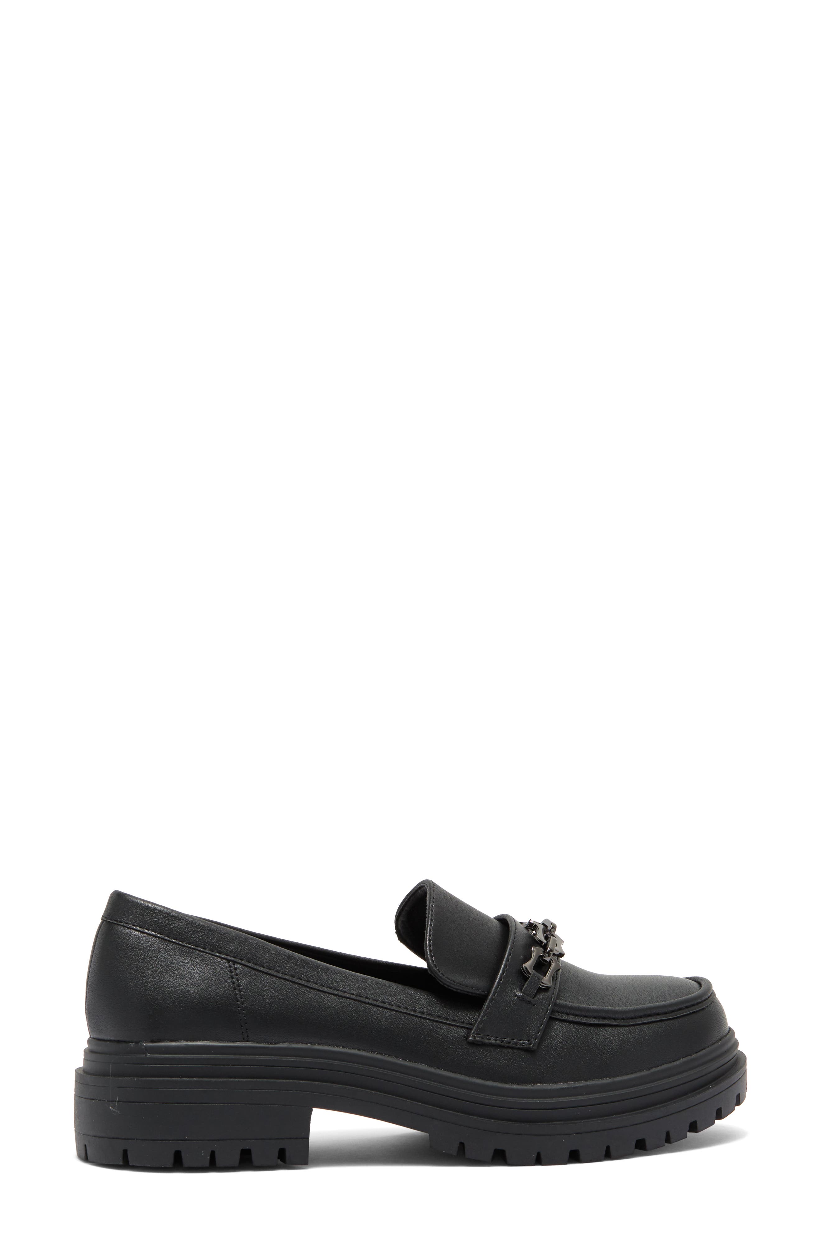 Chain Detail Platform Lug Loafer, Alternate, color, BLACK
