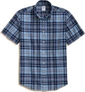 Brooks Brothers Regular Fit Madras Plaid Short Sleeve Cotton Button-Down Shirt