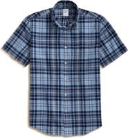 Brooks Brothers Regular Fit Madras Plaid Short Sleeve Cotton Button-Down Shirt
