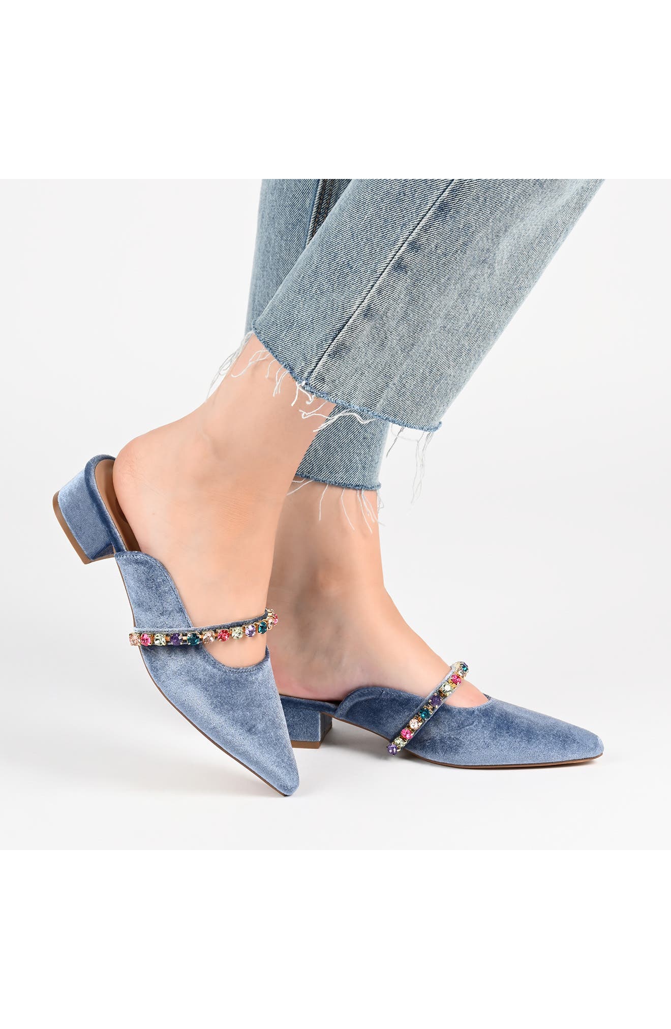 Journee Collection Jewel Embellished Pointed Toe Mule, Alternate, color, Blue