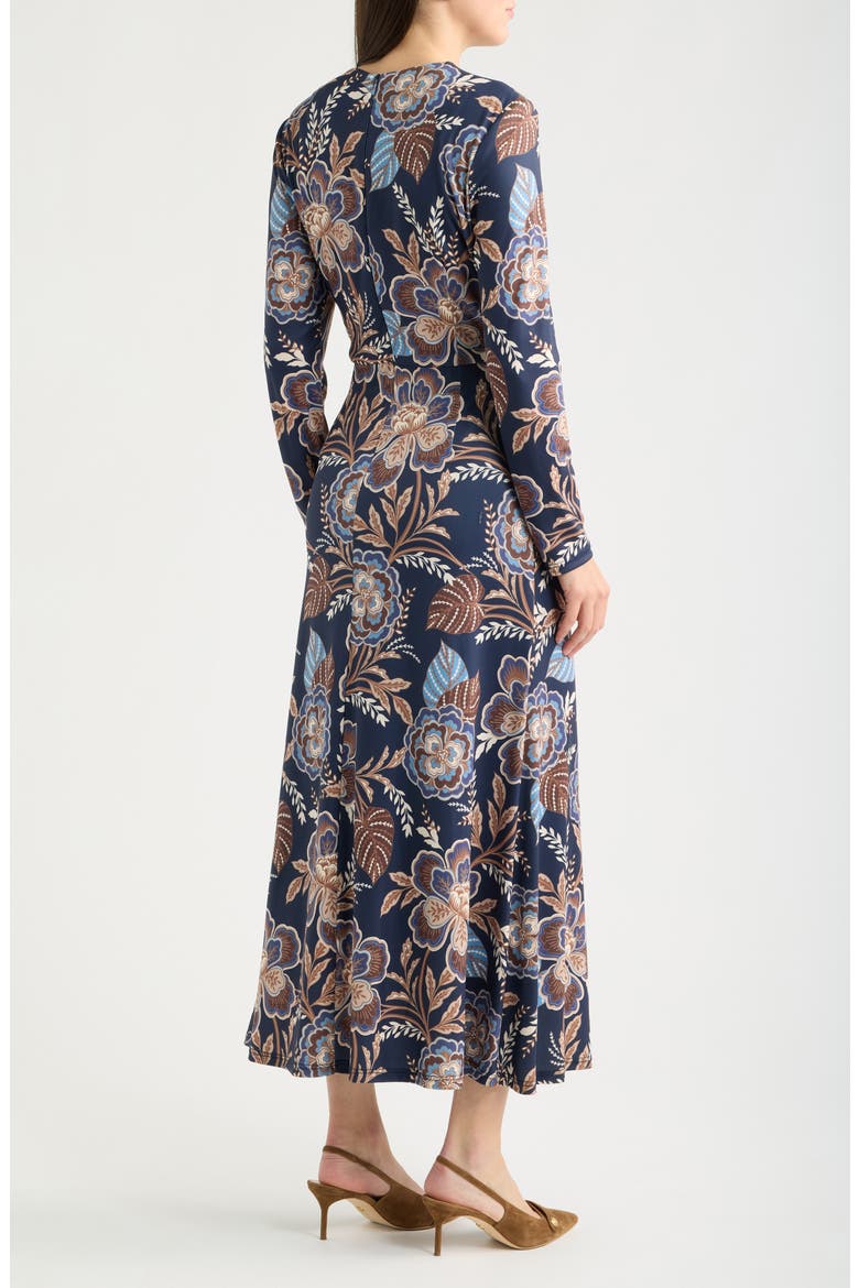 Floral Long Sleeve Velvet Midi Dress, Alternate, color, NAVY MULTI