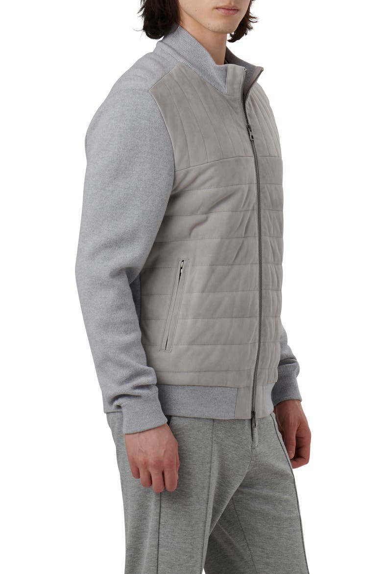 Quilted Suede Panel Sweater Jacket, Alternate, color, CEMENT