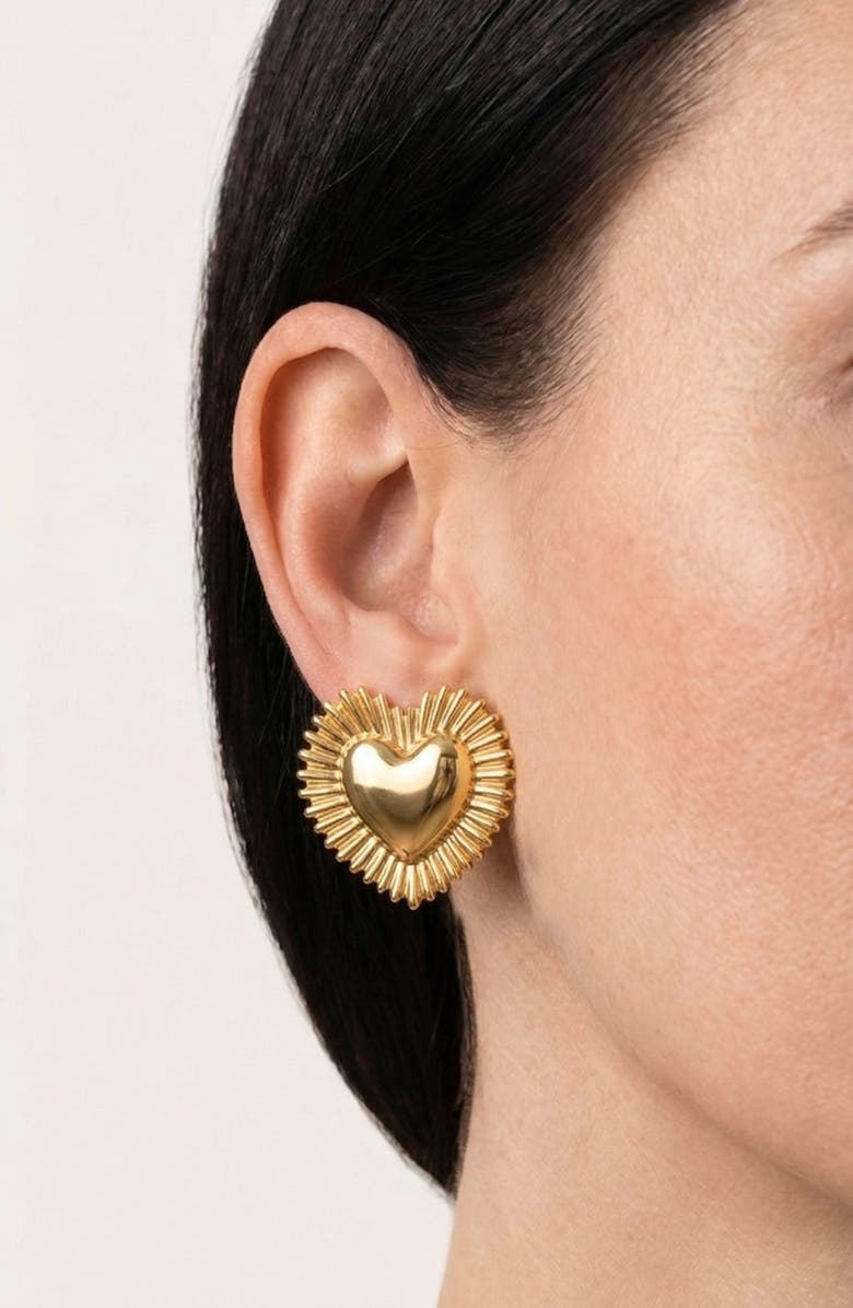 IMBER Oversize Puffy Heart Statement Earrings, Alternate, color, Gold
