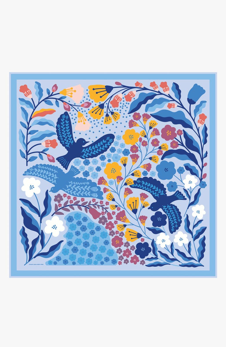 Jessie Zhao New York Double Sided Wool Silk Scarf Of Blue Bird, Main, color, Blue