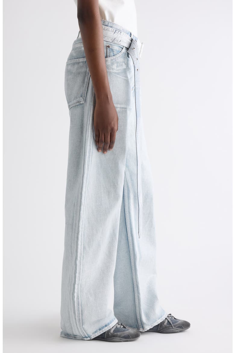 Belted Wide Leg Jeans, Alternate, color, BLUE/ WHITE