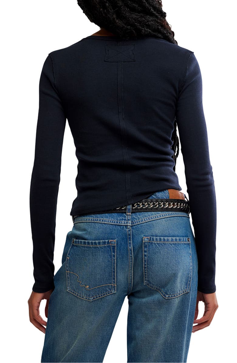 Free People Neria Long Sleeve Stretch Cotton Crop Top, Alternate, color, Black