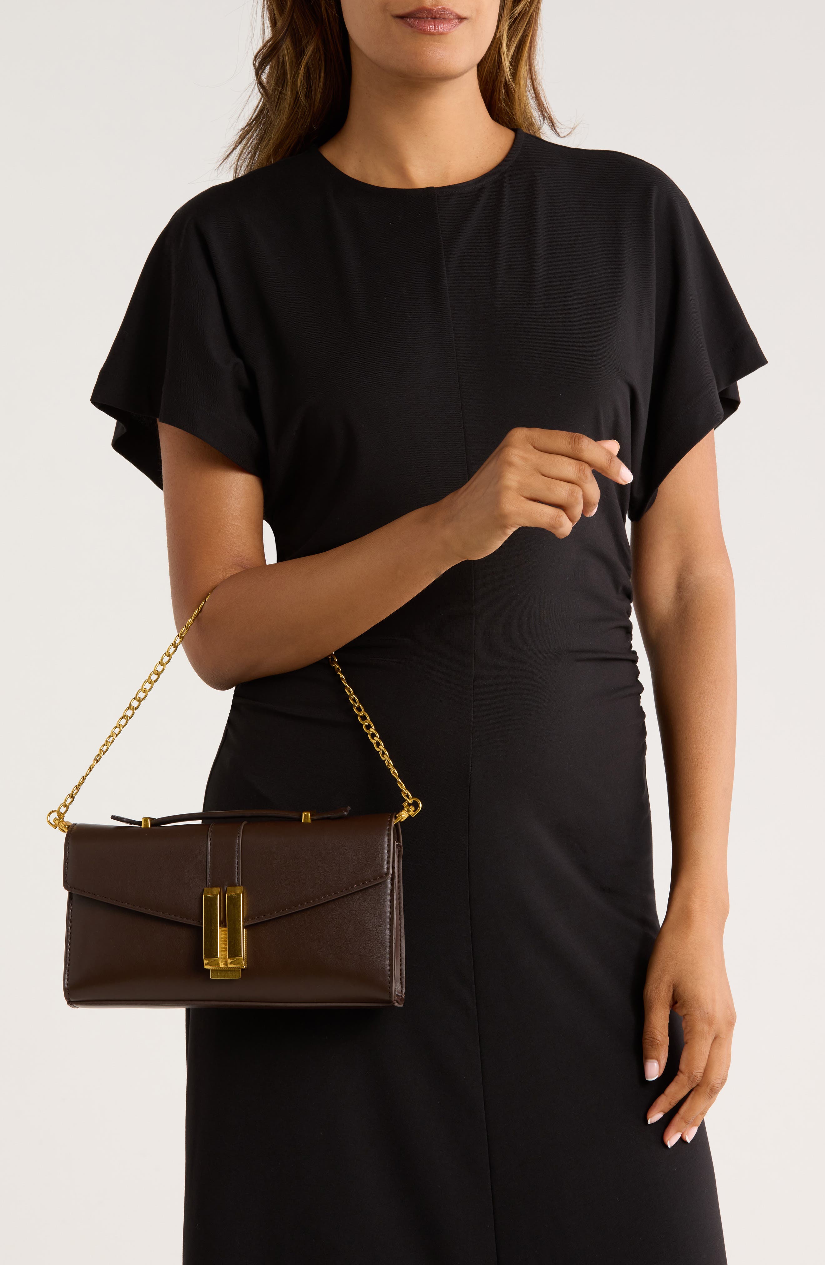 Double Bar Shoulder Clutch, Alternate, color, CHOCOLATE