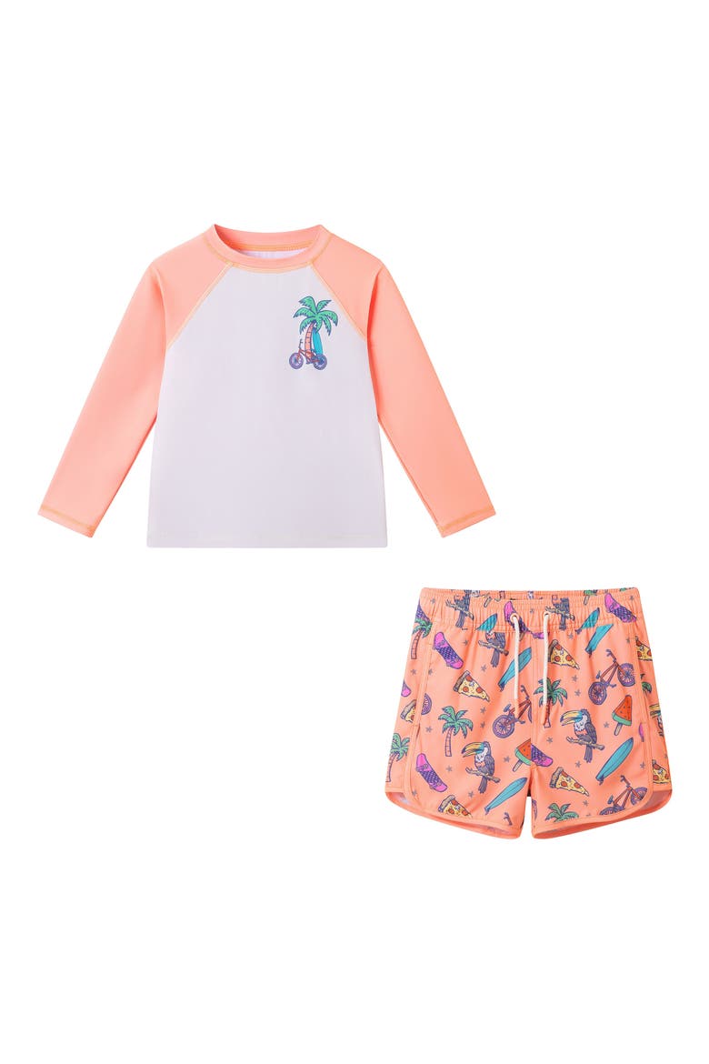 Kids' Long Sleeve Rashguard & Shorts Set, Main, color, ORANGE PALM