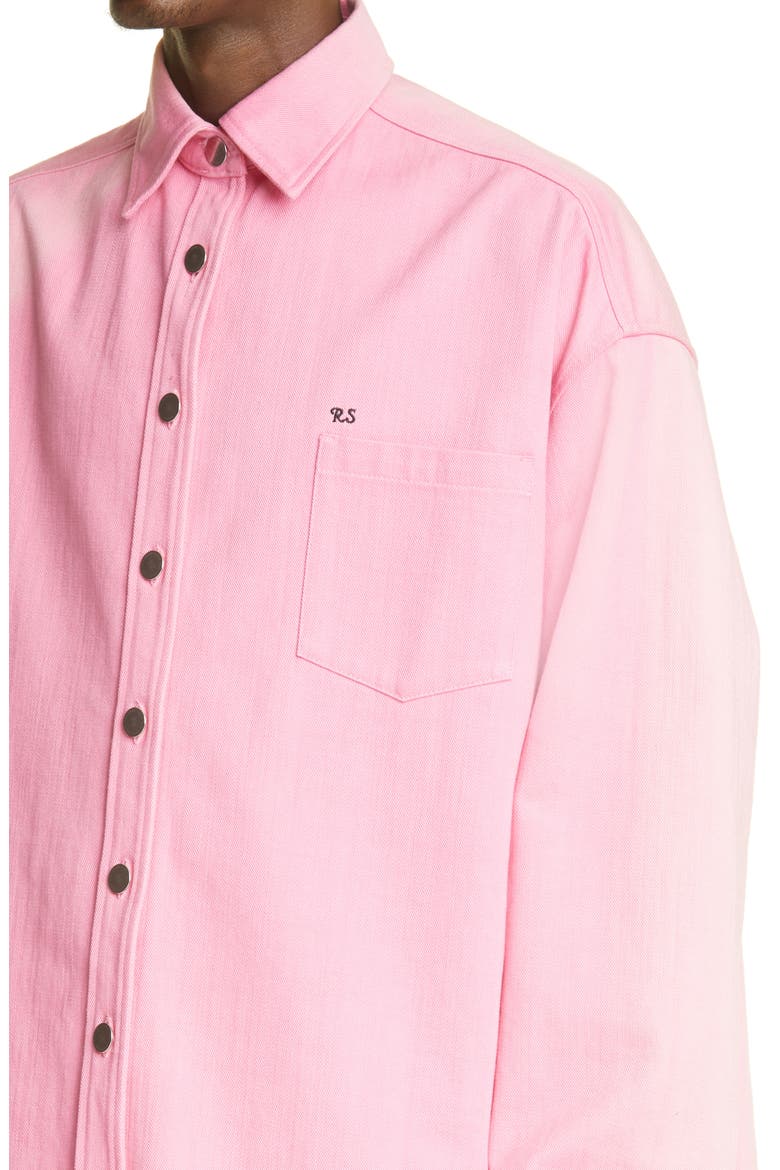 Embroidered Logo Oversize Denim Button-Up Shirt, Alternate, color, LIGHT PINK