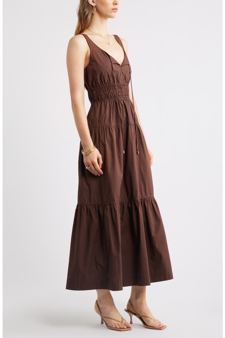 Cotton Poplin Tiered Maxi Sundress, Alternate, color, BROWN BITTER