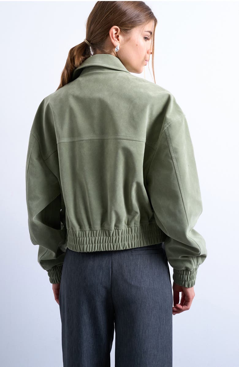 Topshop Crop Bomber Jacket, Alternate, color, Sage
