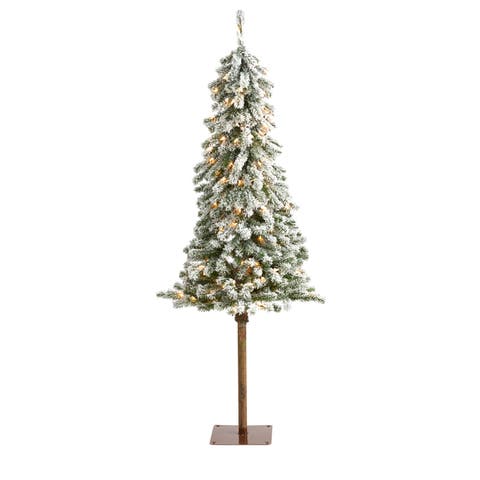 5-ft Flocked Alpine Christmas Artificial Tree with 150 Lights and 405 Bendable Branches