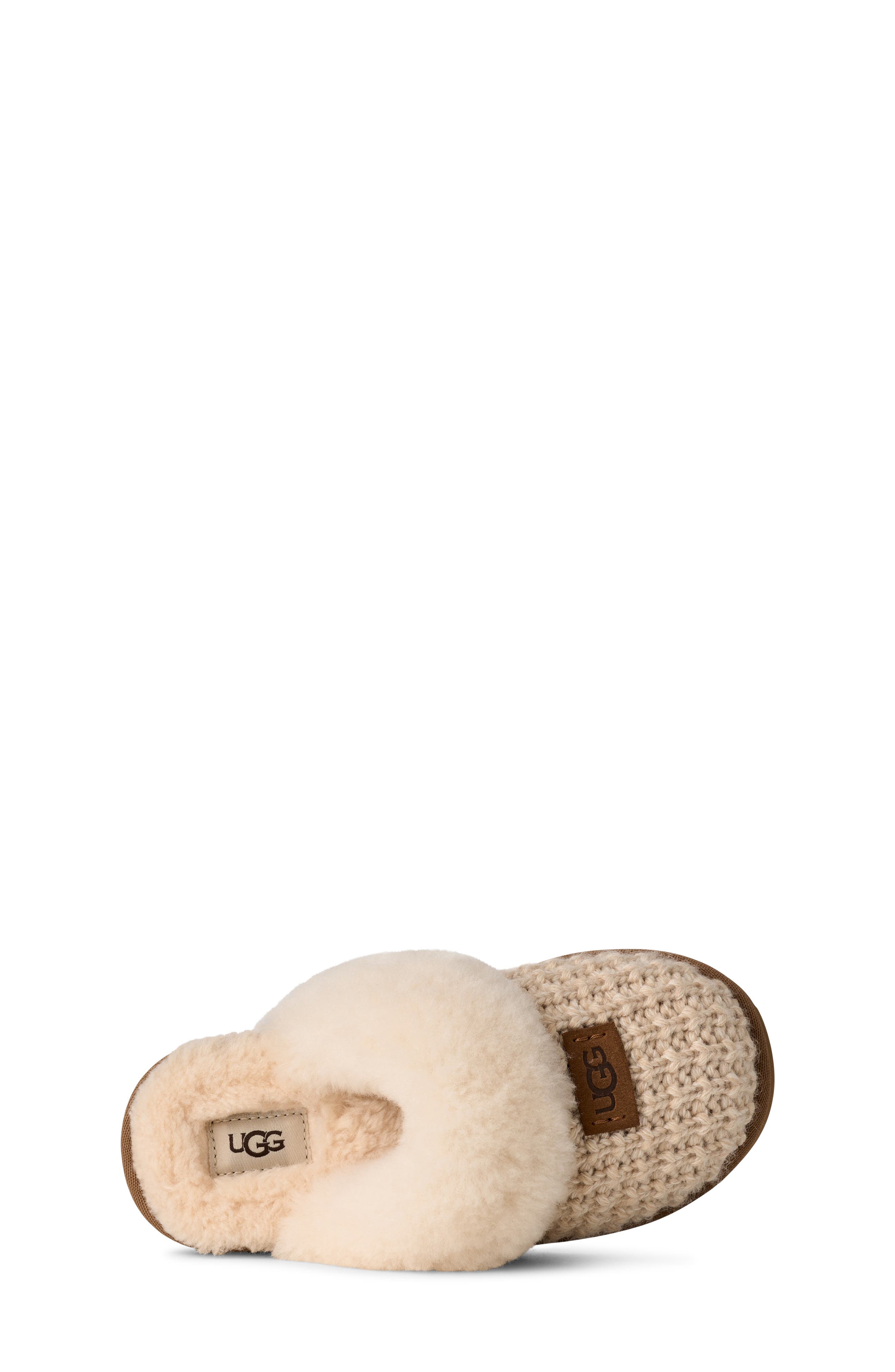 UGG<sup>®</sup> Kids' Cozy Knit II UGGplush<sup>™</sup> & Genuine Shearling Trim Slipper, Alternate, color, Cream