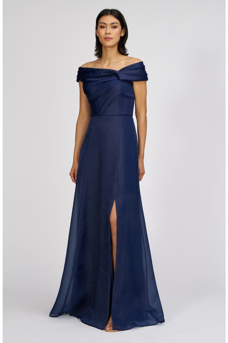 Isadora Off the Shoulder Organza Gown, Alternate, color, NAVY
