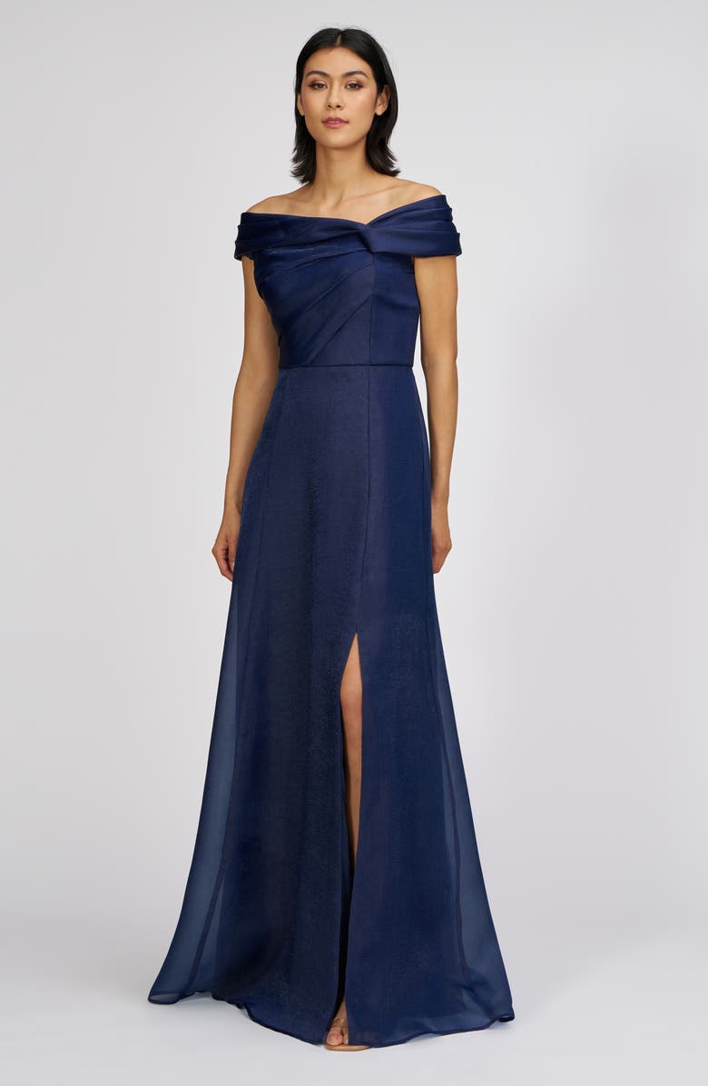 JS Collections Isadora Off the Shoulder Organza Gown, Alternate, color, Navy