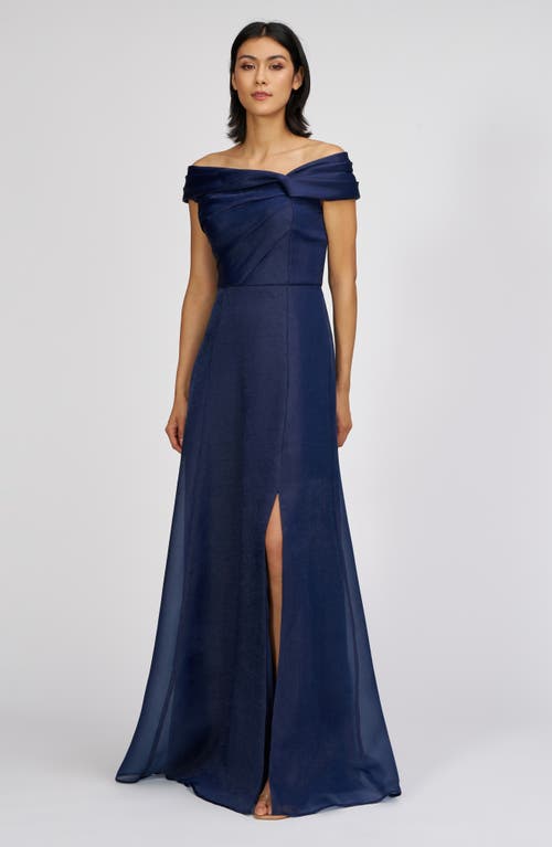 Js Collections Isadora Off The Shoulder Organza Gown In Navy