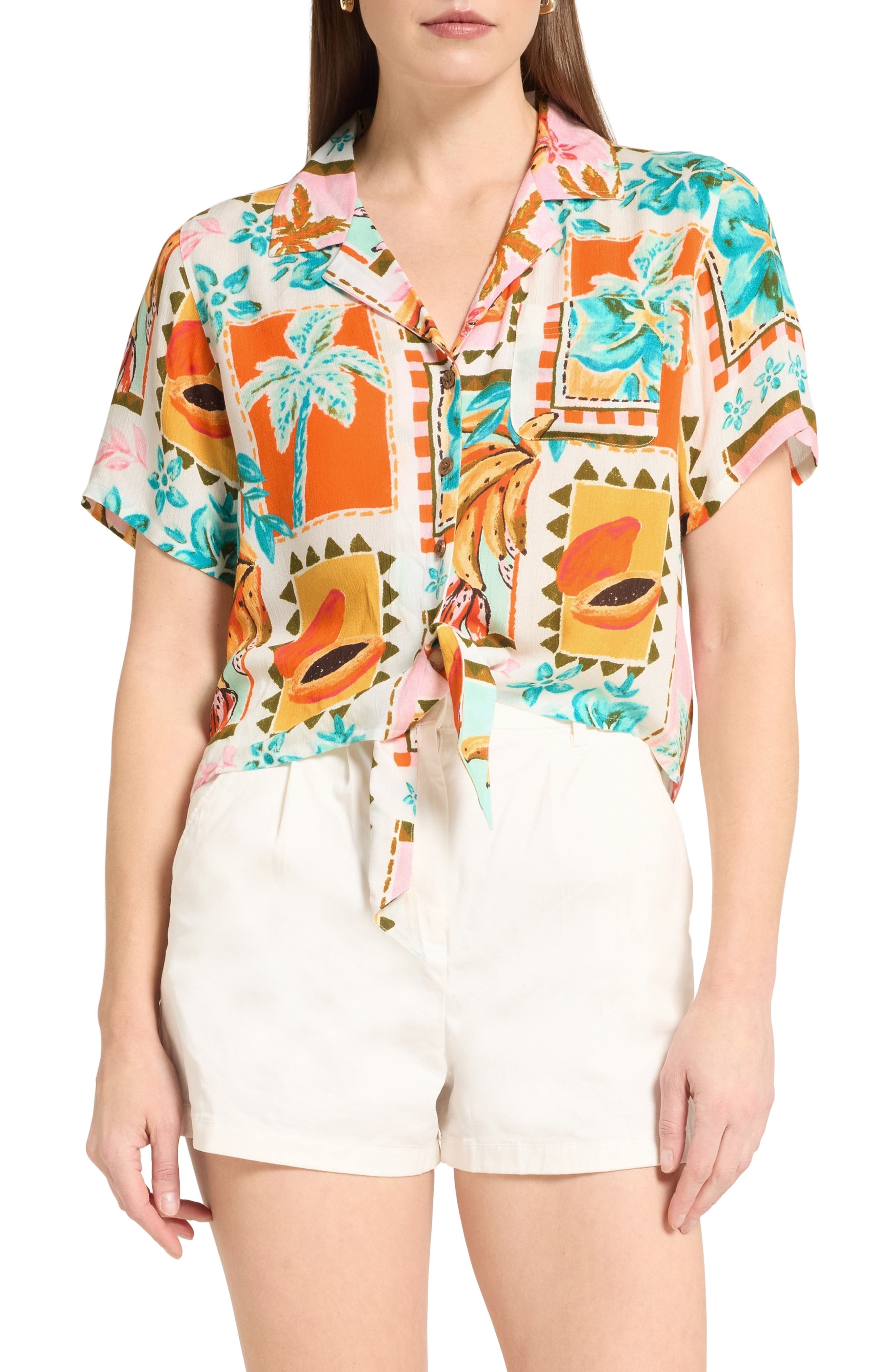 CARIBBEAN JOE Crinkle Tie Front Top