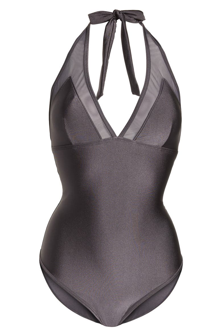 Mesh Panel One-Piece Swimsuit, Alternate, color, MAGNETE