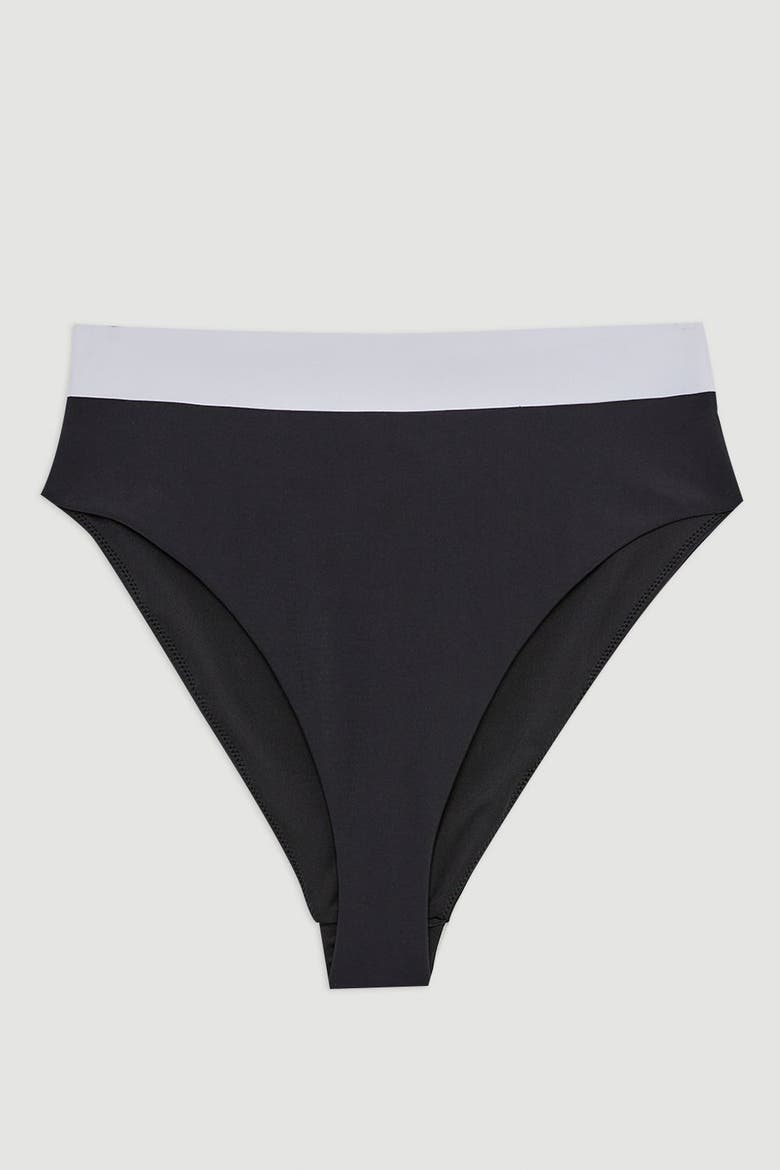 High Waist High Cut Bikini Bottoms, Alternate, color, Black