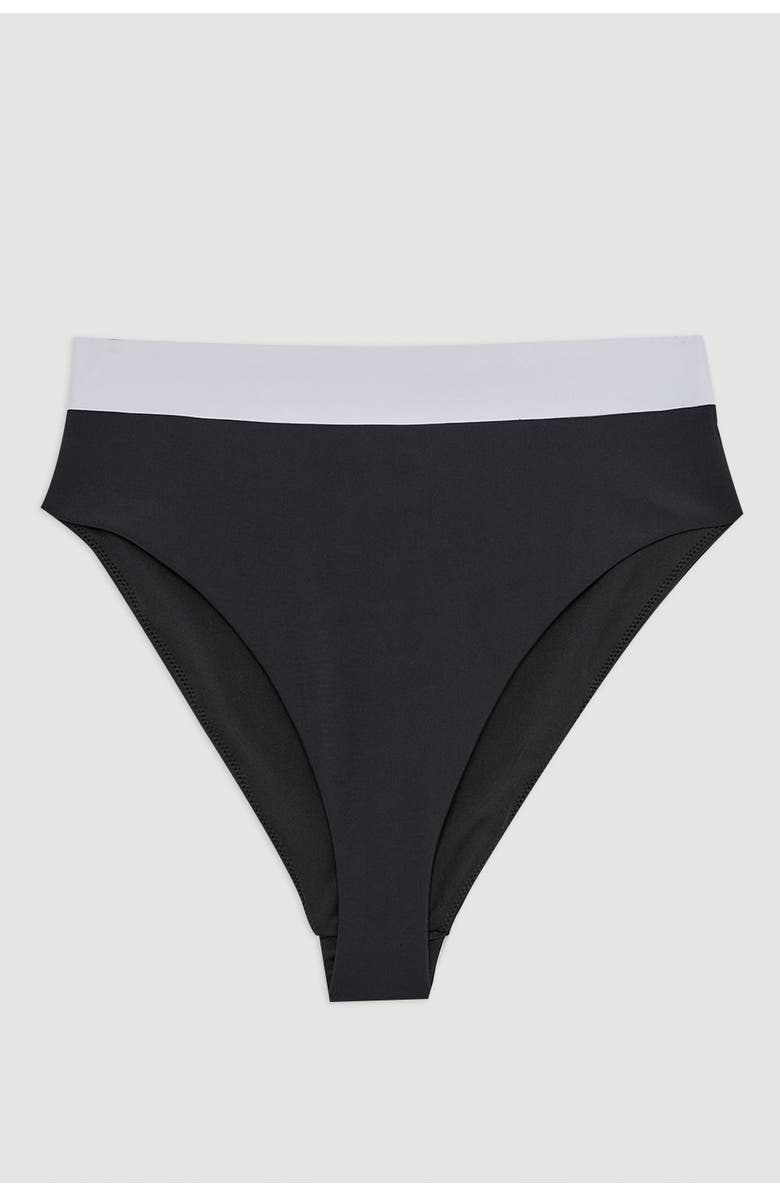 Karen Millen High Waist High Cut Bikini Bottoms, Alternate, color, Black