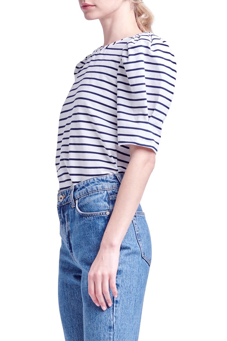 Stripe Puff Sleeve Top, Alternate, color, WHITE/NAVY