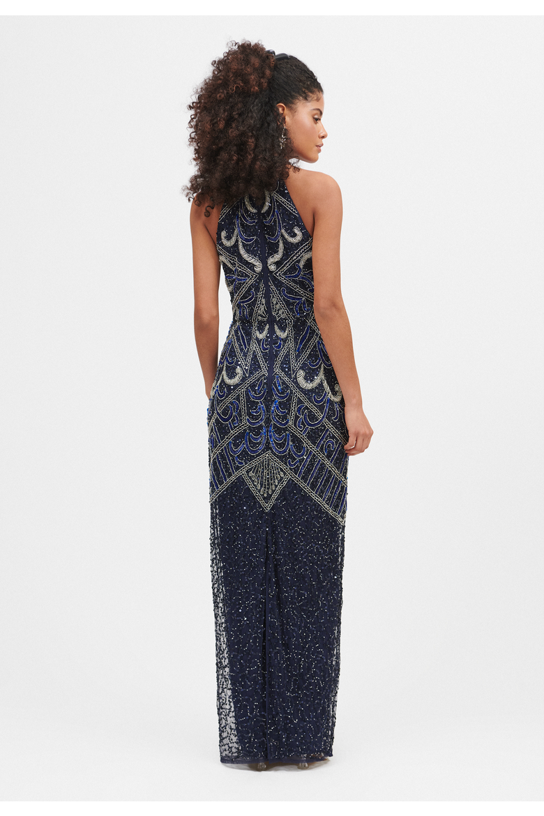 Halterneck Embellished Sequin Beaded Maxi Dress, Alternate, color, MID NIGHT BLUE
