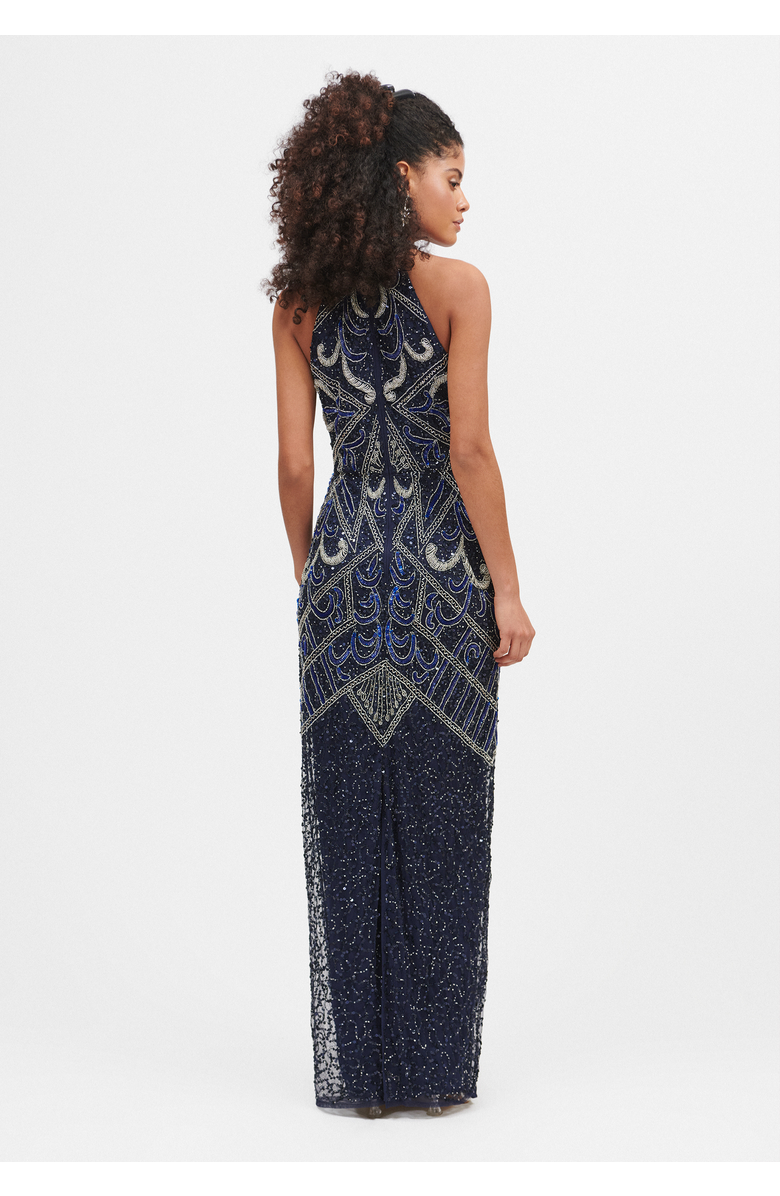 BEAUUT Halterneck Embellished Sequin Beaded Maxi Dress, Alternate, color, Mid Night Blue