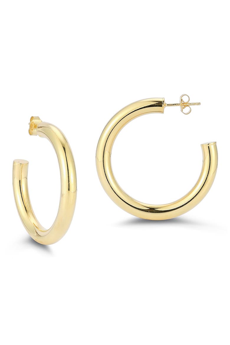 14K Gold Plated Sterling Silver Hoop Earrings, Main, color, GOLD